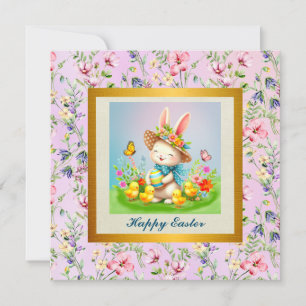 Invitation Joli lapin de Pâques et joyeuses fleurs de printem