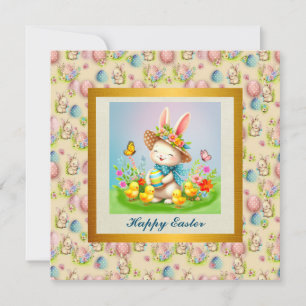 Invitation Joli lapin de Pâques et joyeuses fleurs de printem