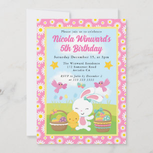 Invitation Joli lapin de Pâques et poussin de printemps pour 