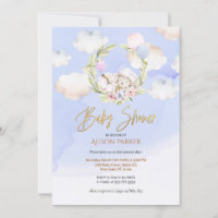 Joli lapin en bois Baby shower bleu ciel floral