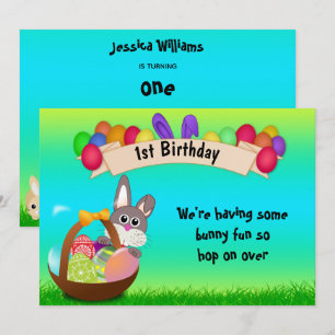 Invitation Joli lapin en panier Pâques 1er anniversaire