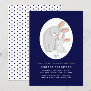 Invitation Joli lapin et lapin bleu marine bébé garçon douche