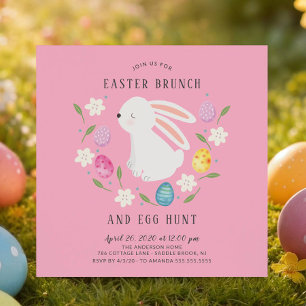 Invitation Joli lapin Pâques Brunch & Chasse aux Oeufs