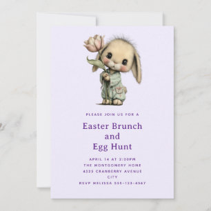 Invitation Joli Lapin Tenant une Tulipe de Pâques