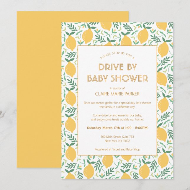 Invitation Joli Lecteur De Folion De Citron Jaune Par Baby sh (Devant / Derrière)