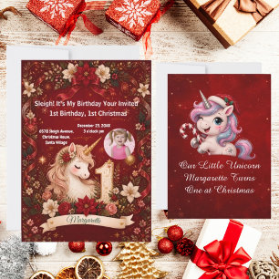 Invitation Joli Licorne Cramoisi 1er Anniversaire 1er Noël
