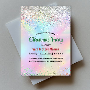 Invitation Joli licorne iridescent faux paillettes Noël