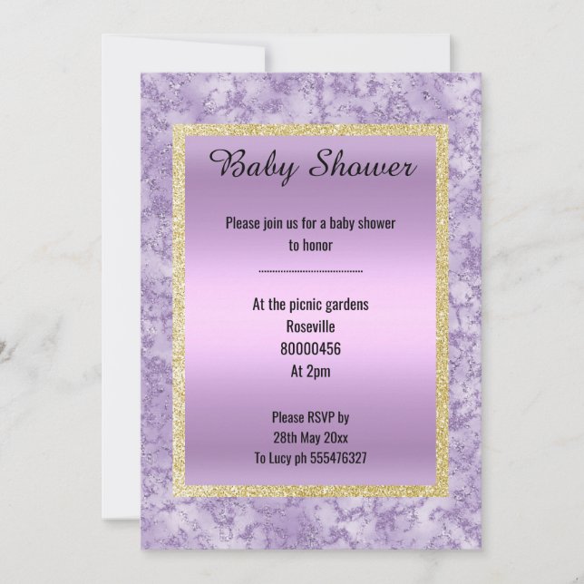 Invitation Joli Lilac violet Parties scintillant en marbre do (Devant)