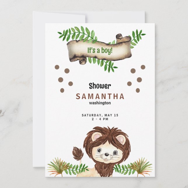 Invitation Joli Lion C'est un Baby shower garçon (Devant)