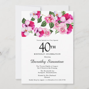 Invitation Joli Magenta rose blanc floral 40e anniversaire