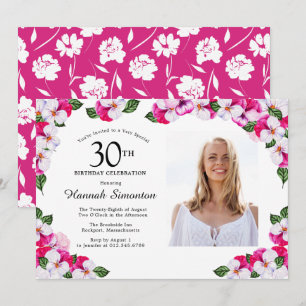 Invitation Joli Magenta rose blanc Photo 30e anniversaire