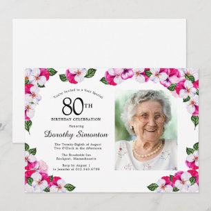 Invitation Joli Magenta rose blanc Photo 80e anniversaire