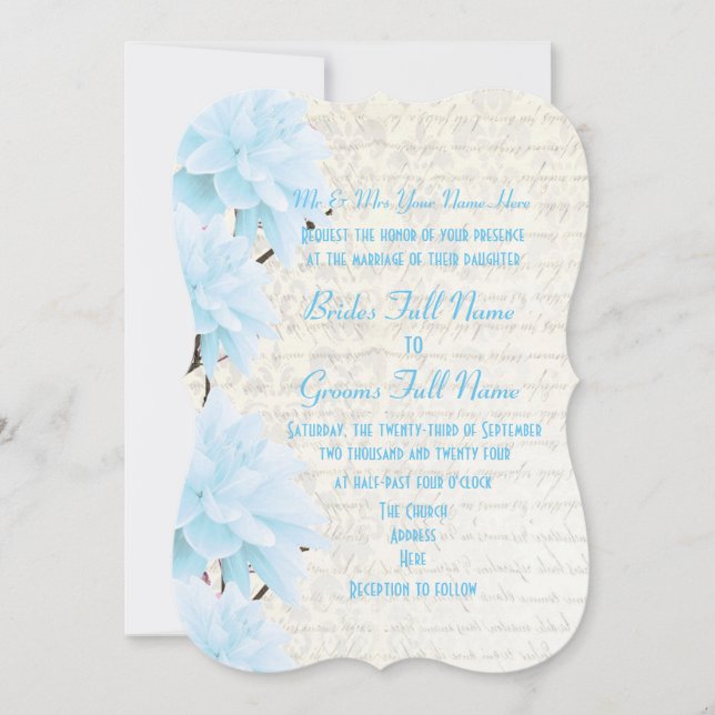 Invitation Joli mariage à fleurs bleu pastel pâle féminin (Devant)