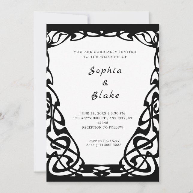 Invitation Joli Mariage Art déco noir et blanc (Devant)