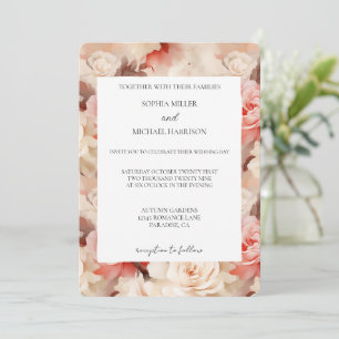 Invitation Joli Mariage de fleurs rose crème