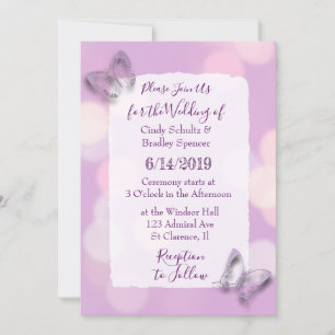 Invitation Joli Mariage de papillons Lavender