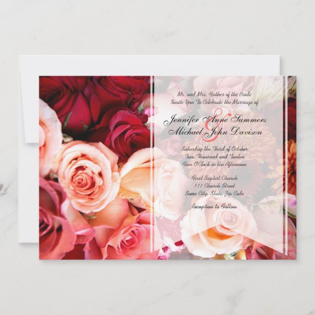 Invitation Joli Mariage de roses roses romantiques (Devant)