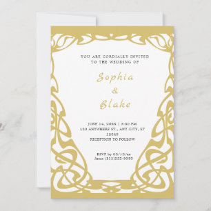 Invitation Joli Mariage de style Art déco or et blanc