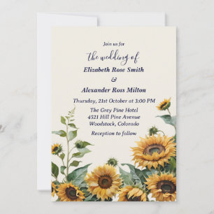 Invitation Joli mariage de tournesol jaune élégant