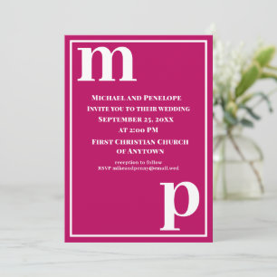 Invitation Joli Mariage élégant Monogram Magenta