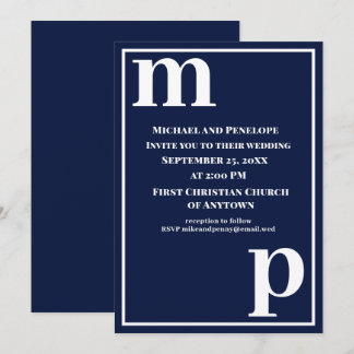 Invitation Joli Mariage élégant Monogram Navy Blue