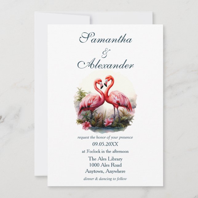 Invitation Joli Mariage Flamants roses (Devant)
