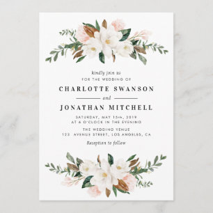 Invitation Joli mariage floral à l'aquarelle magnolia