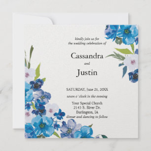Invitation Joli Mariage Floral Bleu