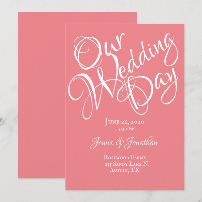 Invitation Joli Mariage Floral Coral rose (Devant / Derrière)