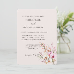Invitation Joli Mariage floral d'orchidée rose