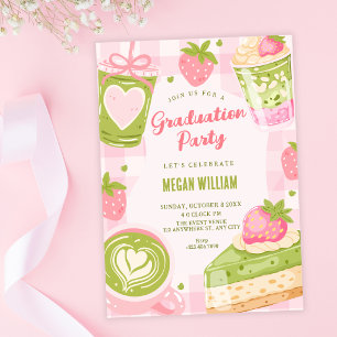 Invitation Joli matcha fraise sucré de graduation