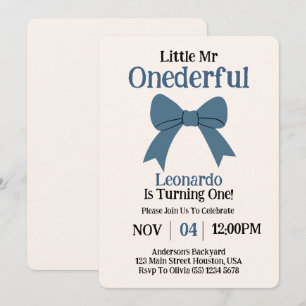 Invitation Joli Monsieur Onederful Blue Bow Boy 1er anniversa