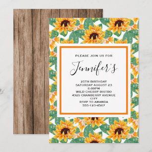 Invitation Joli motif de tournesol jaune et vert pour anniver