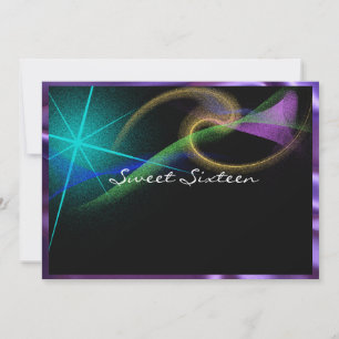 Invitation Joli néon, aurores boréales, Sweet Sixteen,