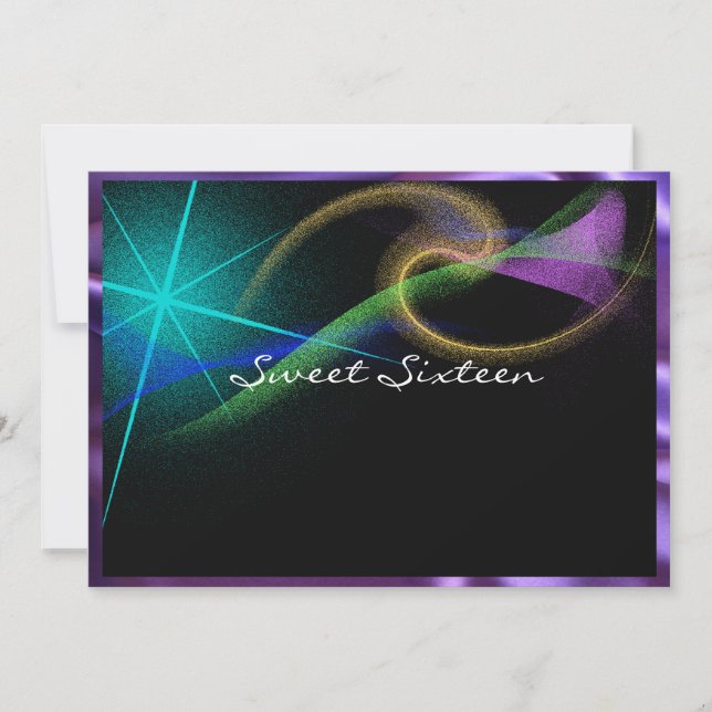 Invitation Joli néon, aurores boréales, Sweet sixteen, (Devant)