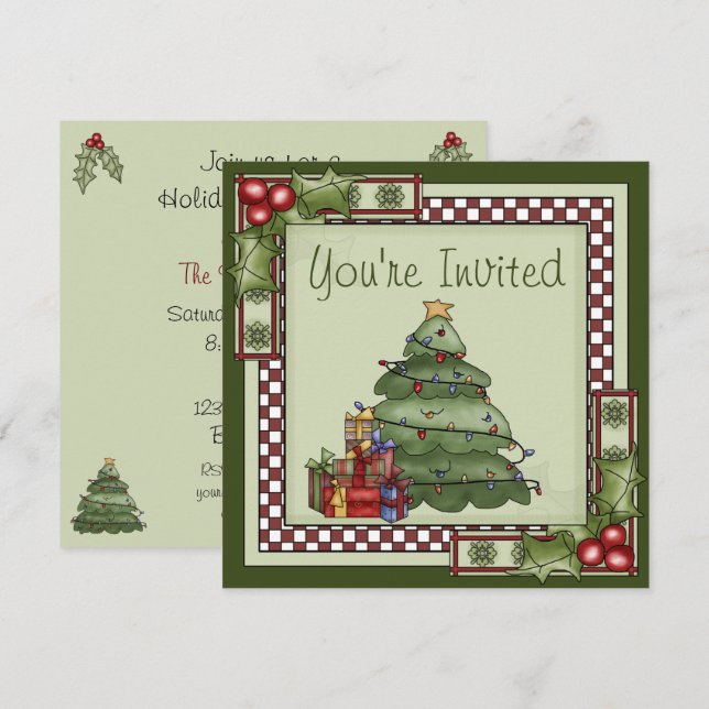 Invitation Joli Noël Arbre et cadeaux Fête de Noël (Devant / Derrière)