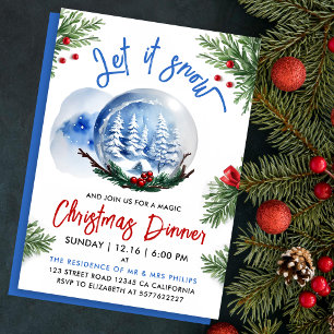 Invitation Joli Noël Bleu Hiver Boule à Neige Aquarelle
