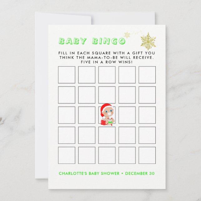Invitation Joli Noël Père Noël Baby Baby shower Jeu de Bingo (Devant)