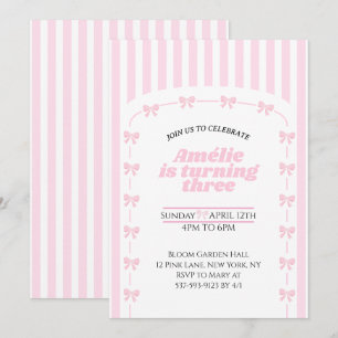 Invitation Joli Nœud Coquette Rose pour 3ème Anniversaire Fil