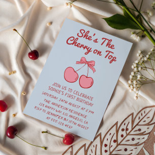 Invitation Joli Nœud Rose Cerise sur le Haut Premier Annivers