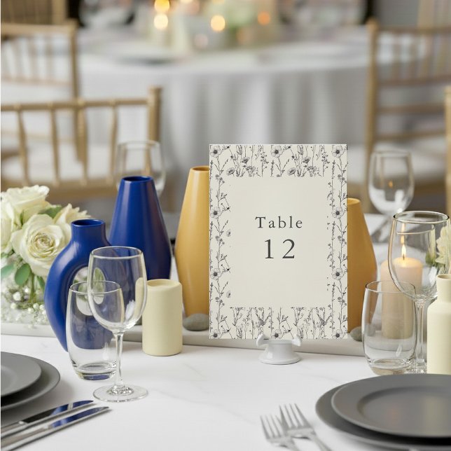 Invitation Joli nombre de table de fleurs sauvages (Delicate wildflowers table number card.)