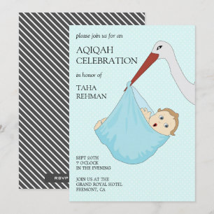Invitation Joli Oiseau Bleu Bébé Garçon Aqiqah