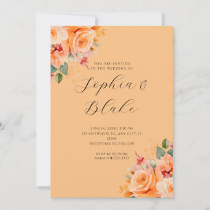 Invitation Joli Orange Floral Élégant Mariage orange