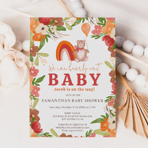 Invitation Joli ours en peluche à attendre baby shower arc-en