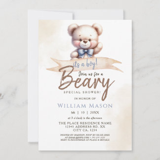 Invitation Joli Ours en Peluche C'est un Garçon Baby Shower A