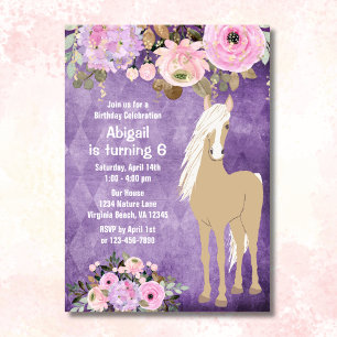 Invitation Joli Palomino Cheval rose violet Floral Anniversai