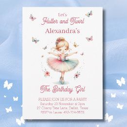 Invitation Joli papillon rose et fête d'anniversaire Ballerin