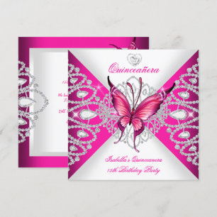 Invitation Joli papillon rose Tiara Quinceanera 15ème parti
