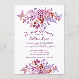 Invitation Joli papillon violet Fête des mariées florale