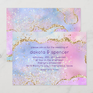 Invitation Joli Pastel Agate   Mariage d'aquarelle arc-en-cie